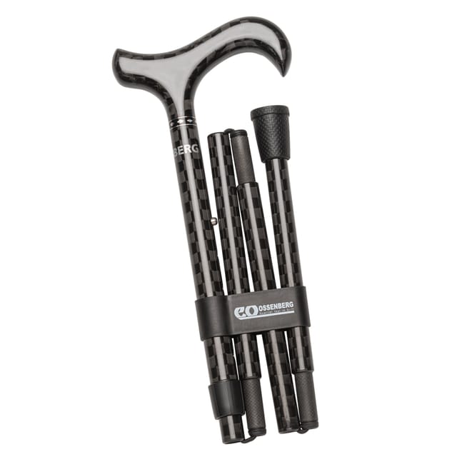 Gallery Image of Ossenberg Carbon-Gehstock faltbar, Faltstock mit Derbygriff Schachbrettmuster, ultraleicht, 120 kg, schwarz-anthrazit