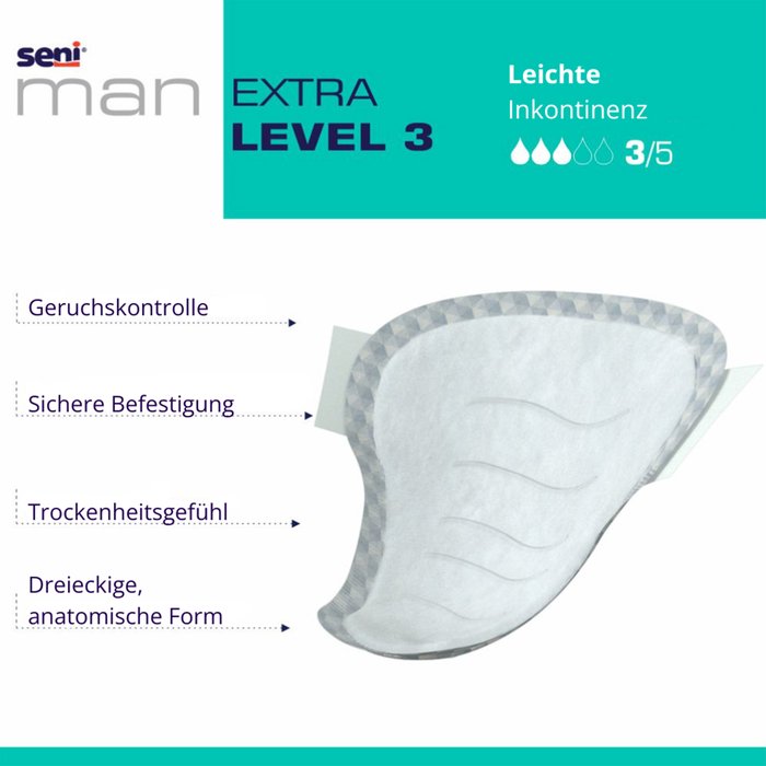 Product Image of Seni Man Extra Level 3, Inkontinenzeinlage Männer extra starke Saugkraft, atmungsaktiv, latexfrei, 15 Stück