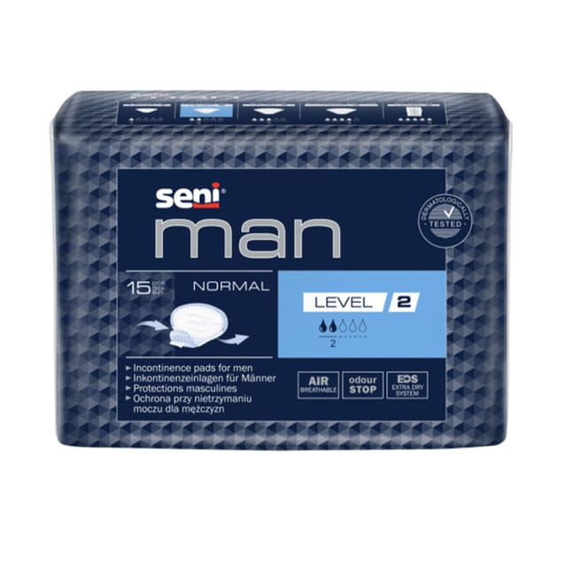 Gallery Image of Seni Man Normal, Inkontinenzeinlage für Männer Level 2, seitlicher Auslaufschutz, atmungsaktiv, 15 Stück