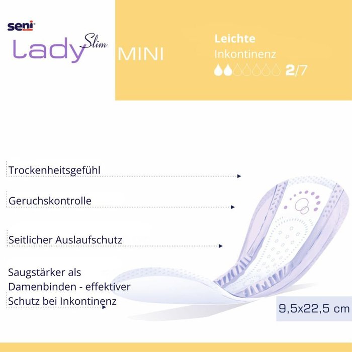 Product Image of Seni Lady Slim Mini, Inkontinenzeinlage für Frauen leichte Blasenschwäche, mini, atmungsaktiv, 20 Stück