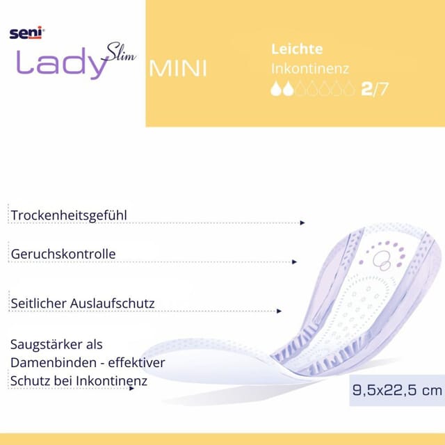 Gallery Image of Seni Lady Slim Mini, Inkontinenzeinlage für Frauen leichte Blasenschwäche, mini, atmungsaktiv, 20 Stück