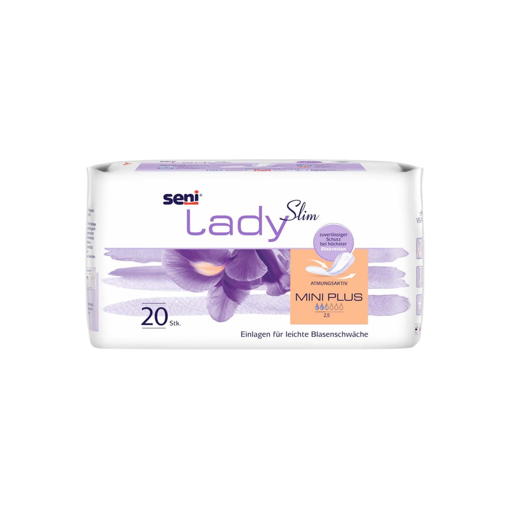 Gallery Image of Seni Lady Slim Mini Plus, Inkontinenzeinlage Frauen Mini-Größe, hohe Flüssigkeitsaufnahme, atmungsaktiv, 20 Stück