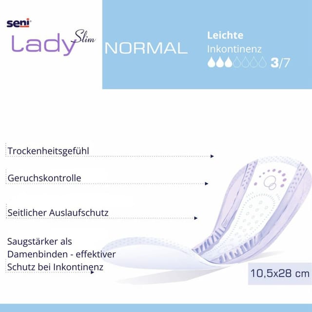 Gallery Image of Seni Lady Slim Normal, Inkontinenzeinlage für Frauen diskret dünn, atmungsaktiv, latexfrei, 20 Stück