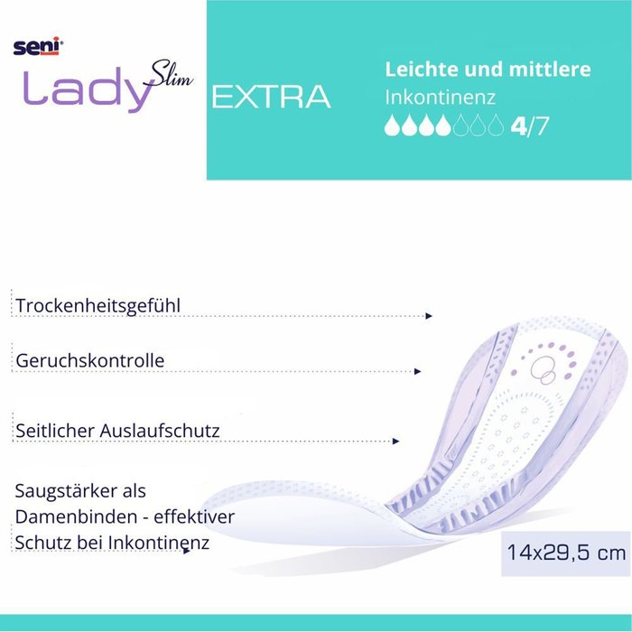 Product Image of Seni Lady Slim Extra, Inkontinenzeinlage für Frauen aktiver Lebensstil, seitlicher Auslaufschutz, 15 Stück
