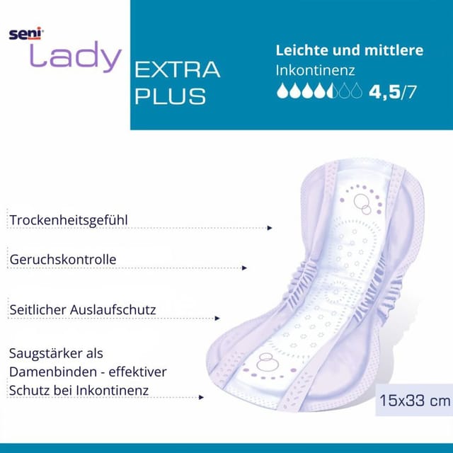 Gallery Image of Seni Lady Extra Plus, Inkontinenzeinlage für Frauen maximaler Schutz, extra Saugkraft, latexfrei, 15 Stück