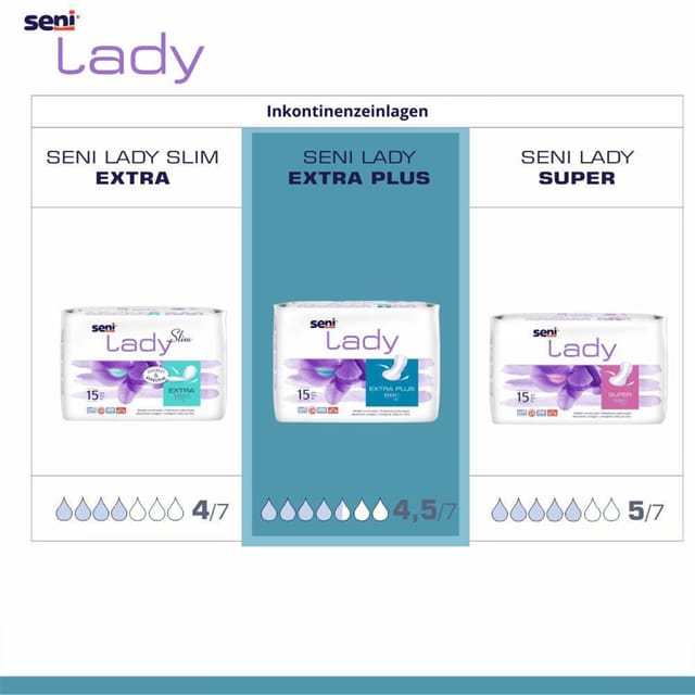 Gallery Image of Seni Lady Extra Plus, Inkontinenzeinlage für Frauen maximaler Schutz, extra Saugkraft, latexfrei, 15 Stück