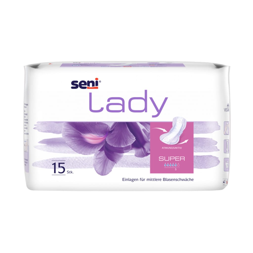 Gallery Image of Seni Lady Super, Inkontinenzeinlage für Frauen starke Saugkraft, atmungsaktiv, latexfrei, 15 Stück