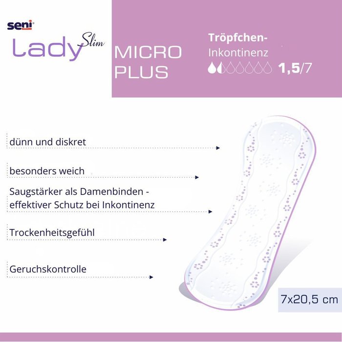 Product Image of Seni Lady Slim Micro Plus, Inkontinenzeinlage für Frauen ultradünn, diskret, atmungsaktiv, 20 Stück