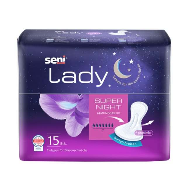 Gallery Image of Seni Lady Super Night, Inkontinenzeinlage Frauen Nacht extra Saugkraft, atmungsaktiv, Präbiotikum, 15 Stück
