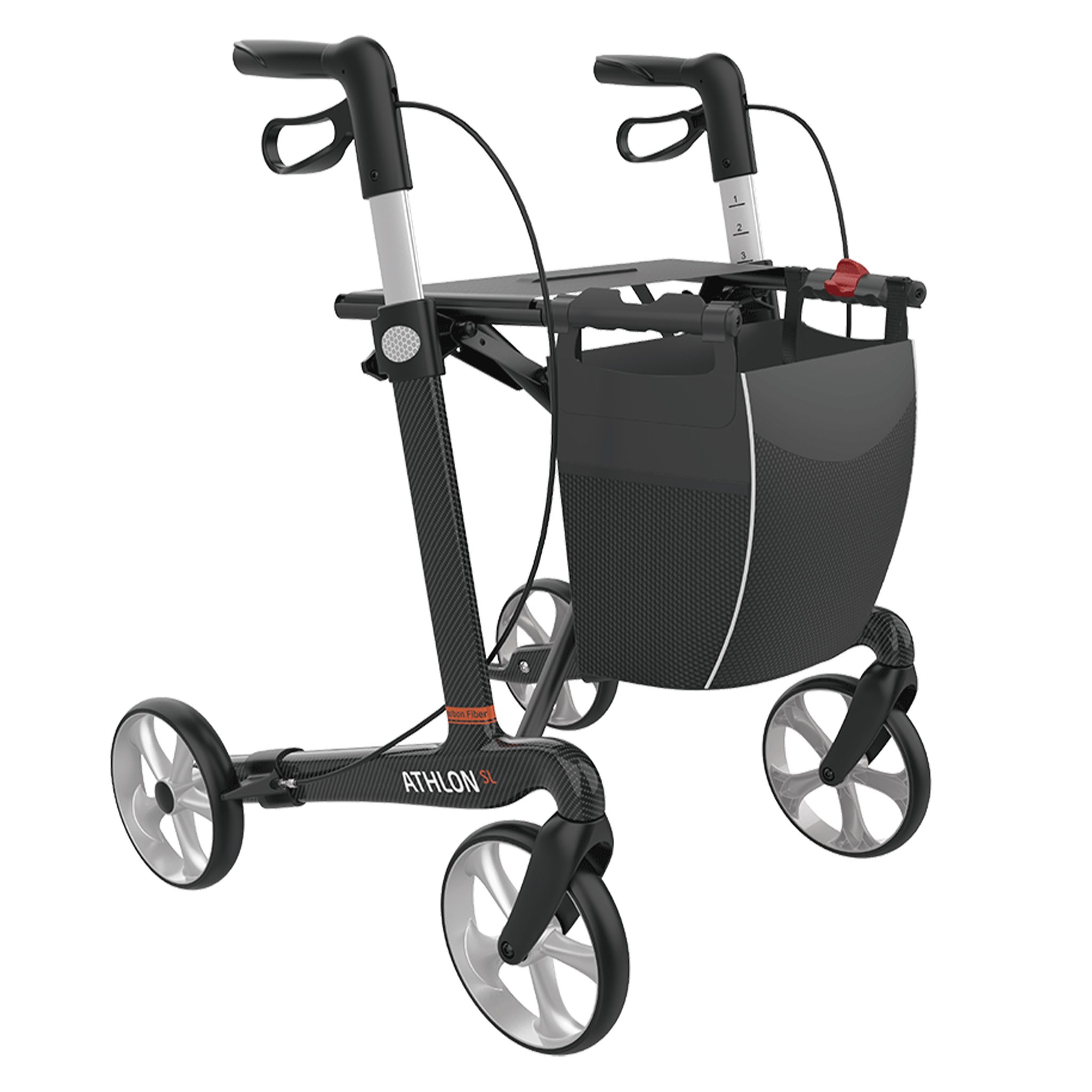 Rehasense Carbon-Rollator Athlon SL, ultraleichter Gehwagen faltbar, höhenverstellbar, TPE-Räder
