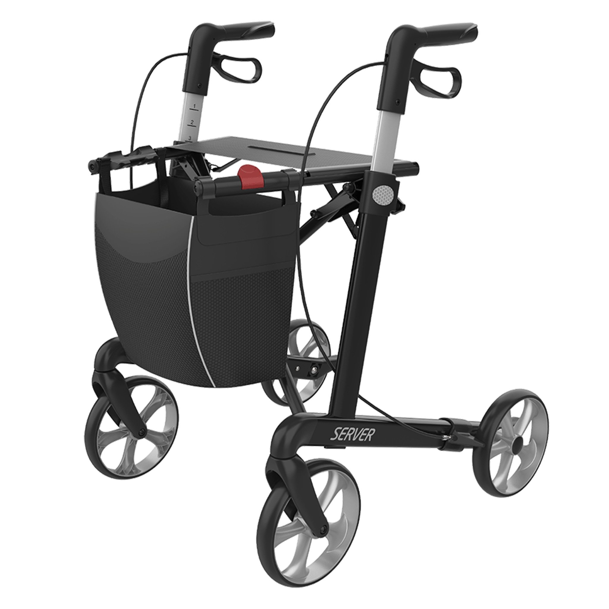 Rehasense Rollator Server Aluminium, leichter Gehwagen faltbar, TPE-Räder, abnehmbare Einkaufstasche