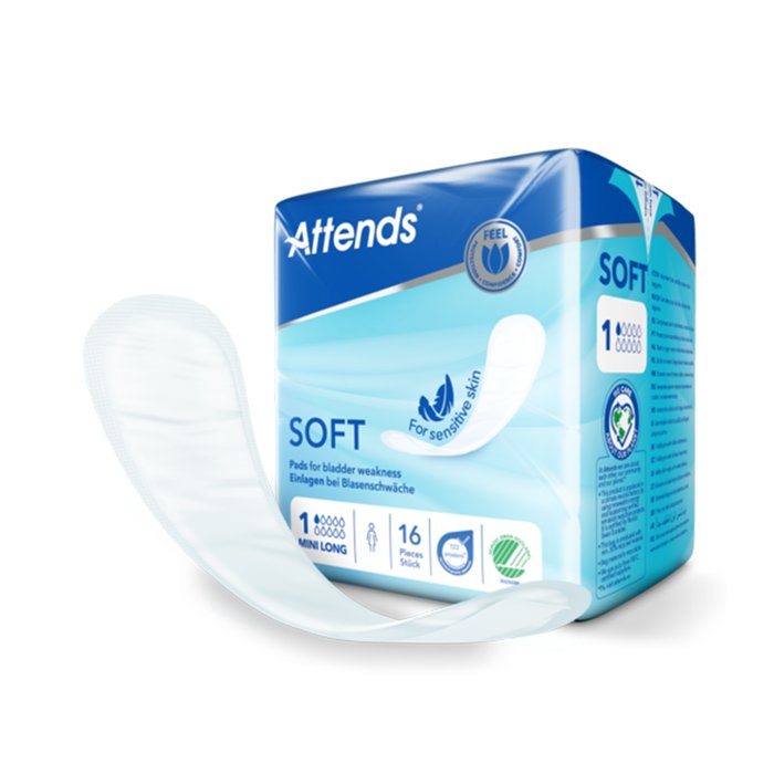 Product Image of Attends Soft 1 Mini Long, Inkontinenzeinlage bei leichter Blasenschwäche, ultradünn, atmungsaktiv, 16 Stück