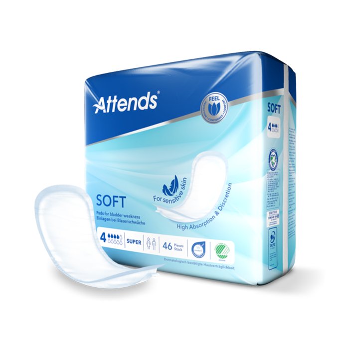 Product Image of Attends Soft 4 Super, Inkontinenzeinlage mittlere Blasenschwäche, atmungsaktiv, weiche Vliesoberfläche