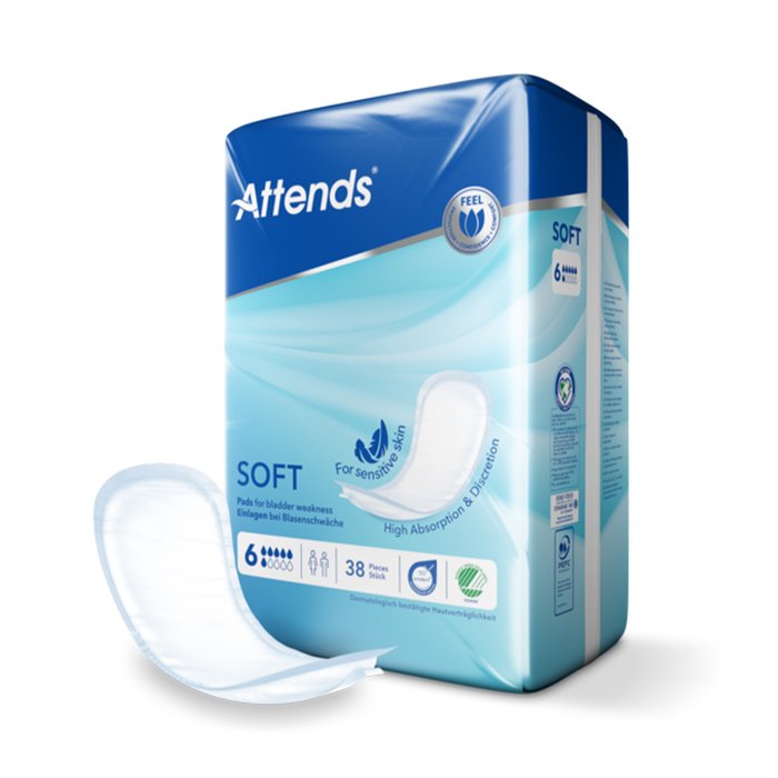 Product Image of Attends Soft 6, Inkontinenzeinlage starke Blasenschwäche, hohe Saugkapazität, latexfrei, duftstofffrei