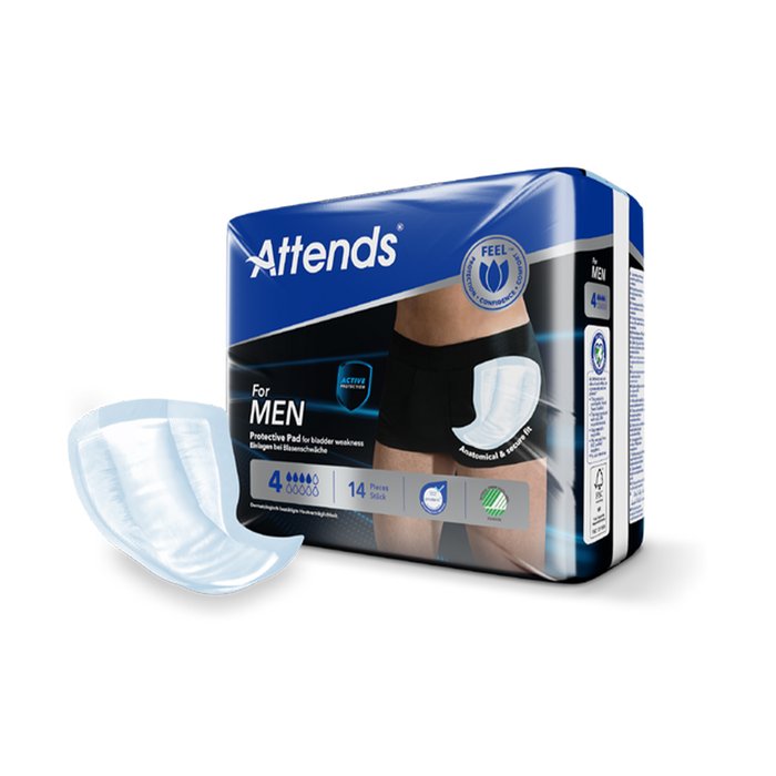 Product Image of Attends For Men 4 Protective Pad, Inkontinenzeinlage Männer mittlere Blasenschwäche, hohe Saugkraft, 14 Stück