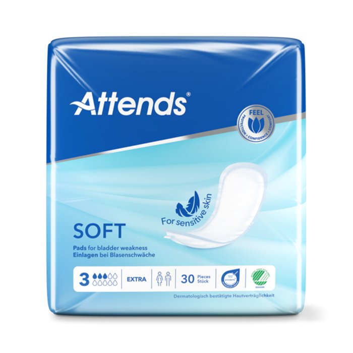 Product Image of Attends Soft 3 Extra, Inkontinenzeinlage leichte bis mittlere Blasenschwäche, atmungsaktiv, weiche Vliesoberfläche