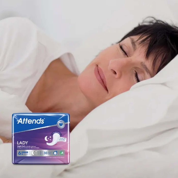 Product Image of Attends Lady Night Pad 6, Inkontinenzeinlage für Frauen Nacht, verstärkter Hüftschutz, anatomisch geformt