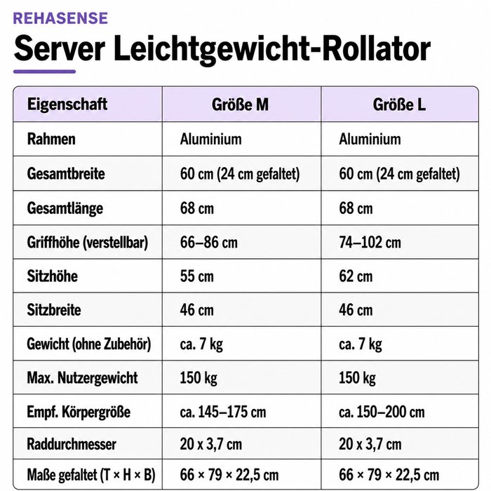 Product Image of Rehasense Rollator Server Aluminium, leichter Gehwagen faltbar, TPE-Räder, abnehmbare Einkaufstasche