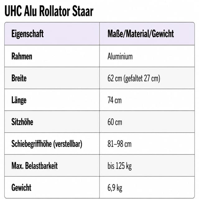 Gallery Image of UHC Rollator Staar Aluminium, leichter Gehwagen faltbar, Softbereifung, höhenverstellbare Griffe